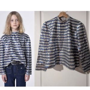 Zadig & Voltaire | Kids Tummy Sparkle Sequin Blouse Striped Silver/Blue